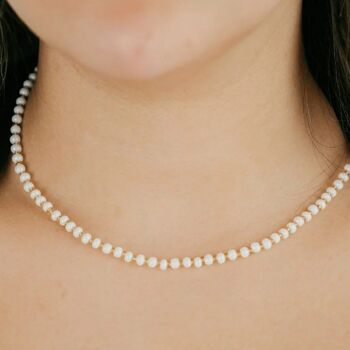 Élégant petit collier ras du cou en perles d'eau douce unisexe de 40,6 cm en or blanc 5