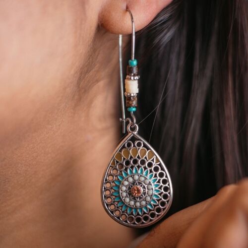 Long Mandala Floral Enamel Indian Triangle Vintage Boho Drop Ethnic Danglers