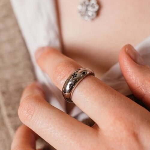 Silver Open Ring Women Lady Punk Vintage Space Star Statement Chunky Ring