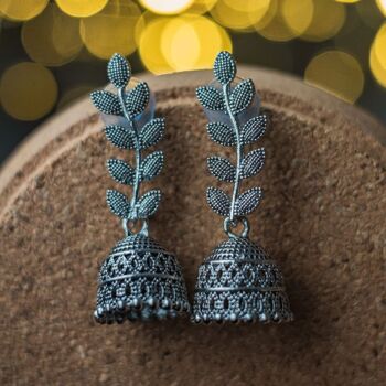 Boucles d'Oreilles Jhumki Ethnique Petit Dépliant Bohème Indien Oxydé Boho Drop Dome 2