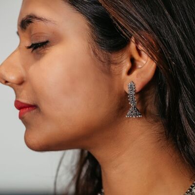 Small Bohemian Trinket Indian Oxidised Boho Drop Ethnic Studs Jhumkis Earrings