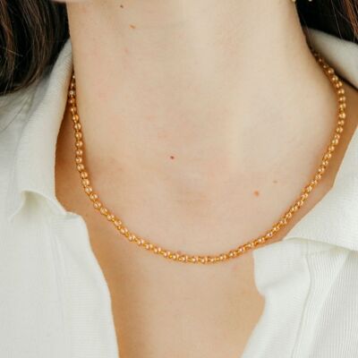 Small Gold Glass Pearl 16 inches Everyday Unisex Beaded Choker Necklace