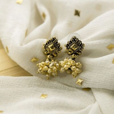 Piccola intricata perla dorata Poth Indian Boho Dangle Drop Ethnic Jhumkis