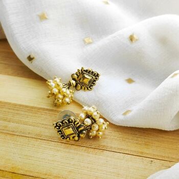 Petit pot de perles dorées complexes Indian Boho Dangle Drop Ethnic Jhumkis 3
