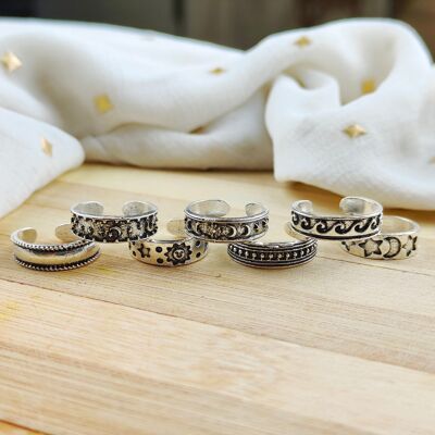 7 e 4 pezzi Set di anelli da piede a fascia midi in argento placcato argento boemo