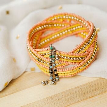 Bracelet manchette ouverte épaisse perle dorée bleu orange ethnique Boho Gypsy mariée Kada 4
