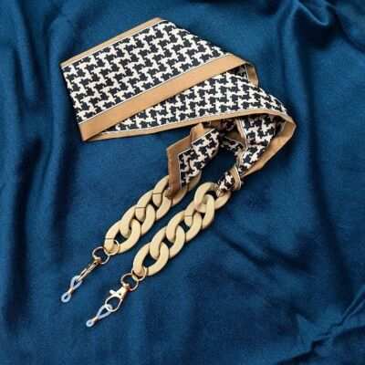 Bufanda de algodón con estampado en zigzag marrón para lectura, cordón desmontable para anteojos