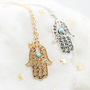 Hamsa Hand Or et Argent Hand of Fatima Hamsa Dainty Pendentif Protection Choker 1