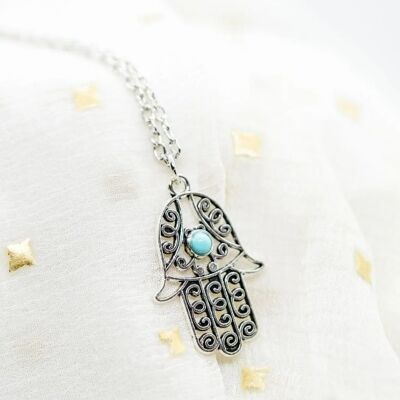 Hamsa Hand of Fatima Gold and Silver Protection Pendant Necklace