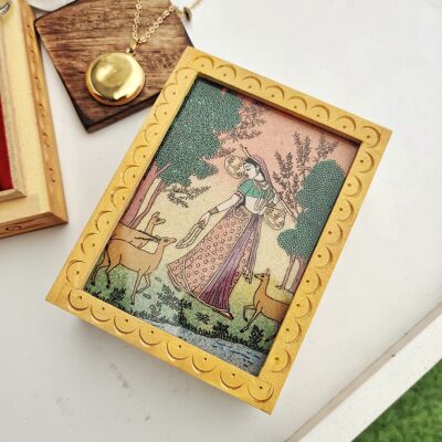 Caja de joyería de recuerdo de baratija tallada en madera Vintage para dama bailarina hecha a mano india