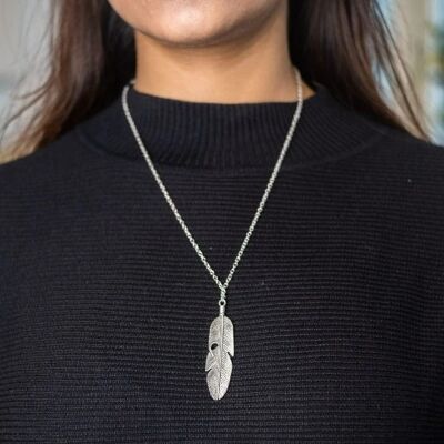 Large Angel Feather Leaf Charm Dainty Temple Statement Pendant Necklace