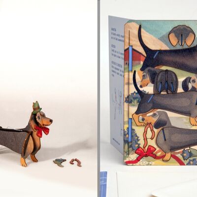 Teckel - carte artisanale décorative 3D