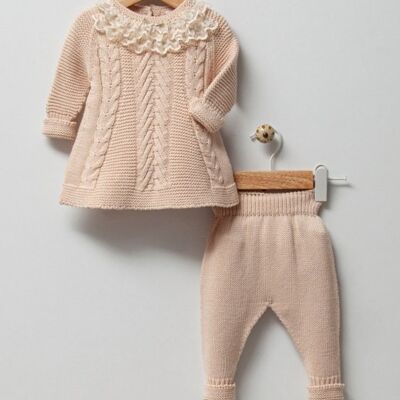 Organic Cotton 0-9 M Baby Set with Lace Collar