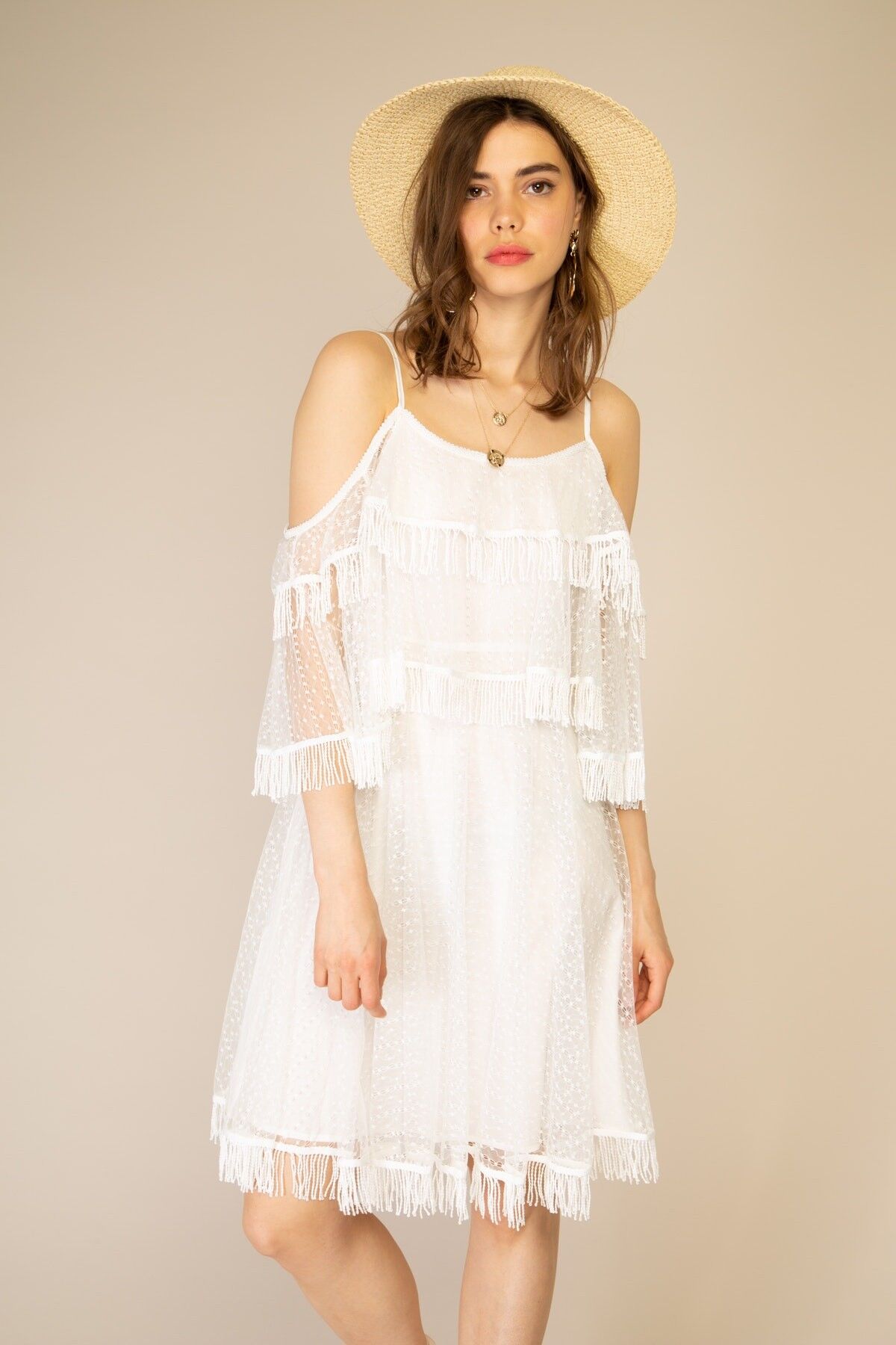 Abito smanicato con frange - 80861