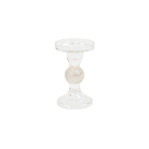 HV Glitter Glass Candleholder - Silver - 8.5x14cm