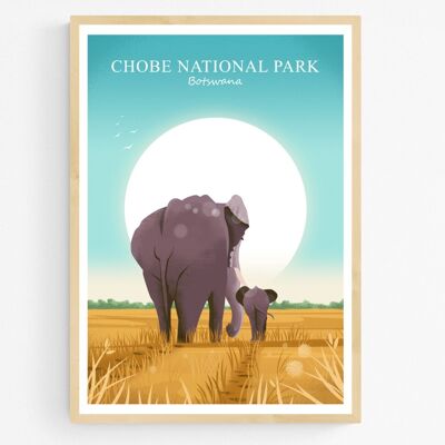 Poster Mother Elephant with Baby in Chobe National Park in Botswana