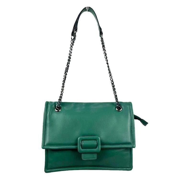 Women's Synthetic Shoulder Bag with 2-Button Flap