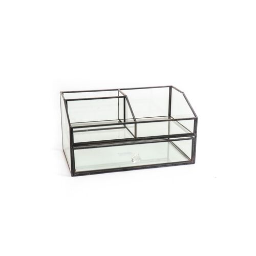 HV Glass Organizer with drawer - Black - 23x14x13 cm
