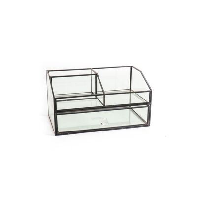 HV Glas-Organizer mit Schublade – Schwarz – 23 x 14 x 13 cm