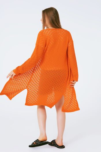 Cardigan mi-long en crochet orange 2