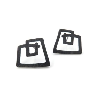 Sculptural Oxidized Silver Stud Earrings