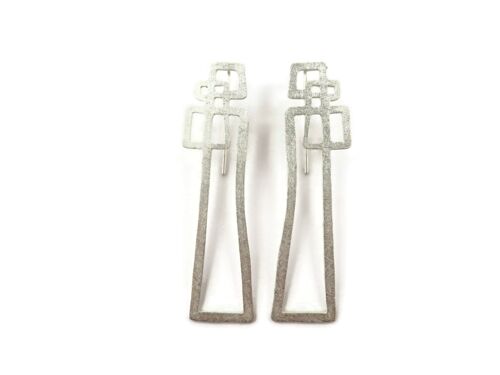 Abstract Line Silver Dangle Earrings