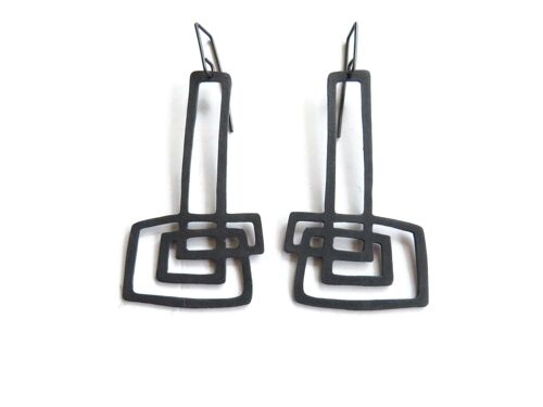 Extra Long Sculptural Oxidized Silver Earrings