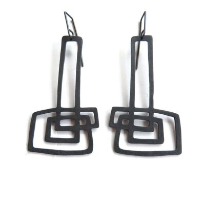 Extra Long Sculptural Oxidized Silver Earrings