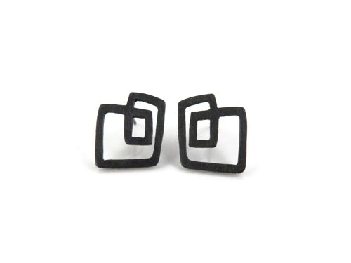 Abstract Oxidized Silver Stud Earrings, Geometric Black Stud earrings