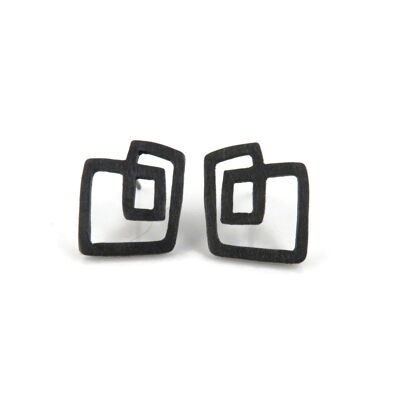 Abstract Oxidized Silver Stud Earrings, Geometric Black Stud earrings