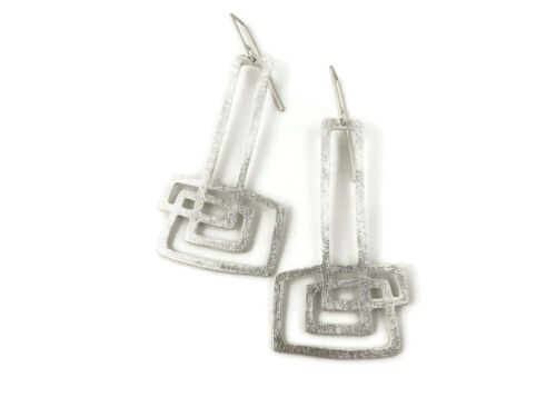 Extra Long Abstract Silver Dangle Earrings, Geometric Earrings