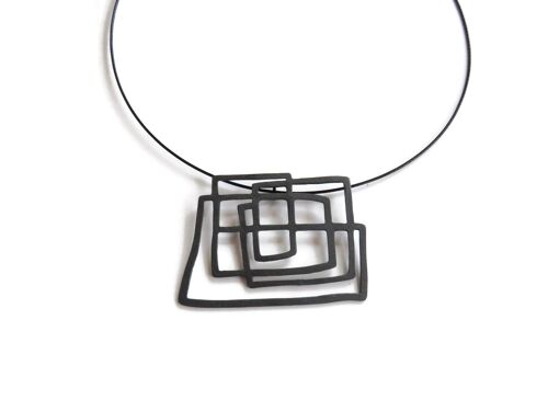 Large Abstract Black Silver Pendant, Geometric Black Pendant