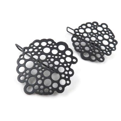 Boucles d'oreilles pendantes en argent oxydé cercles artistiques