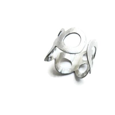 Adjustable Circles Silver Ring, Matte Finish Silver Ring