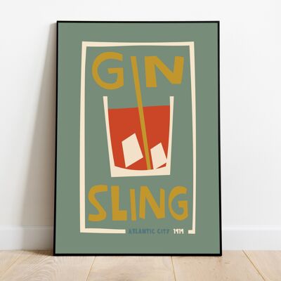 Gin Sling, Impression de cuisine, Affiche de cocktail, Cadeau gourmand, Impression rétro, Décor minimaliste, Art mural moderne du milieu du siècle