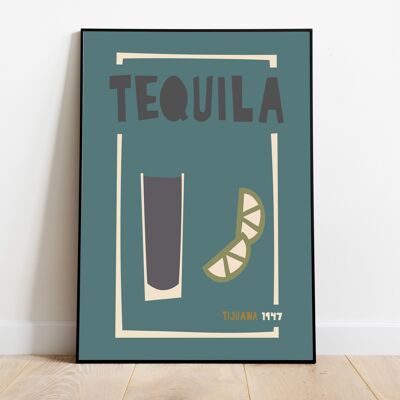 Tequila, impression de cuisine, affiche de cocktail, cadeau gourmand, impression rétro, décor minimaliste, art mural moderne du milieu du siècle, cadeau de pendaison de crémaillère