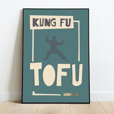 Kung Fu Tofu - Impression végétalienne, Impression de cuisine, Cadeau gourmand, Art mural moderne, Impression rétro, Décoration murale, Impression scandinave, Cadeau de pendaison de crémaillère
