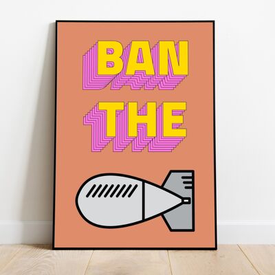 Ban The Bomb, Kitchen Poster, Peace Poster, Typography Print, Pop Art Print, Minimalist Wall Art, Boho Decor, 1960s Wall Art