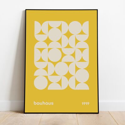 Yellow Bauhaus Print, Mid Century Modern Decor, Boho Retro Geometric Wall Art Gallery, Minimalist Exhibition Poster, Original Modernist Pop Culture