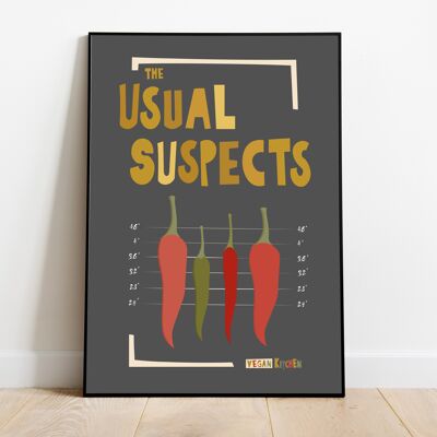 Vegetarian Kitchen Wall Art, Red Hot Chili Print, Vegan Foodie Gift, Vegetables Food Poster, Retro Style Kitchen Gallery Wall Art