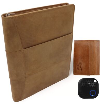 Business set: Leather Writing Case A4 with Pasjsesholder & Anti-lost Keyfinder - 3 pcs