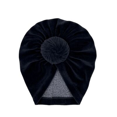 Chapeau bébé turban noir | Velours Mae | 0-2 ans | mai mai