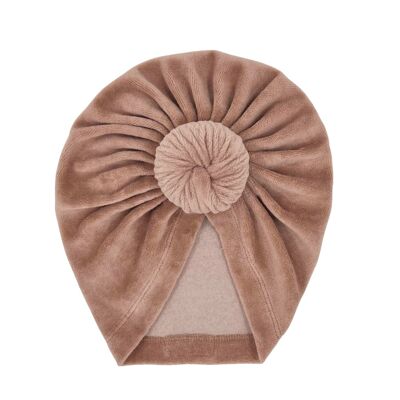 Bonnet bébé turban taupe | Velours Mae | 0-2 ans | mai mai