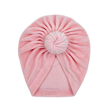 Bonnet bébé turban rose | Velours Mae | 0-2 ans | mai mai 1