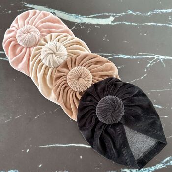 Bonnet bébé turban rose | Velours Mae | 0-2 ans | mai mai 2