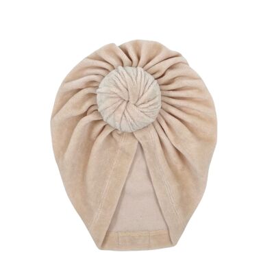 Cappello da bambino turbante beige | Velluto Mae | 0-2 anni | Maggio maggio