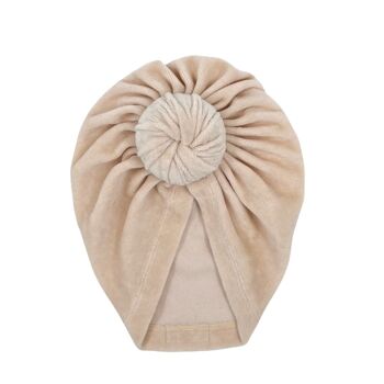 Bonnet bébé turban beige | Velours Mae | 0-2 ans | mai mai 1