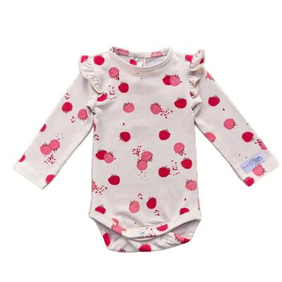 Barboteuse bébé Bella | Volants et imprimé framboise | Mai Mai | Vêtements de bébé