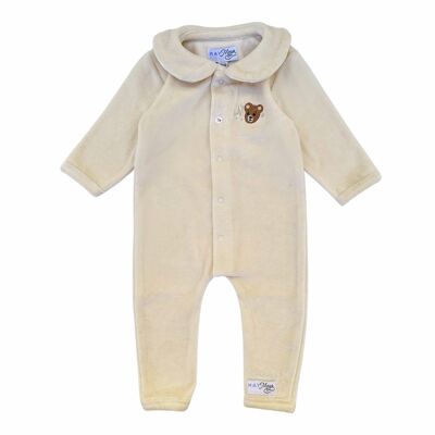 Velvet playsuit Beige | Embroidered Bear | May Mays | Baby clothes