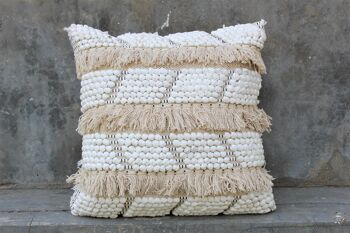 Housse de coussin tissée à la main naturelle et blanche 1